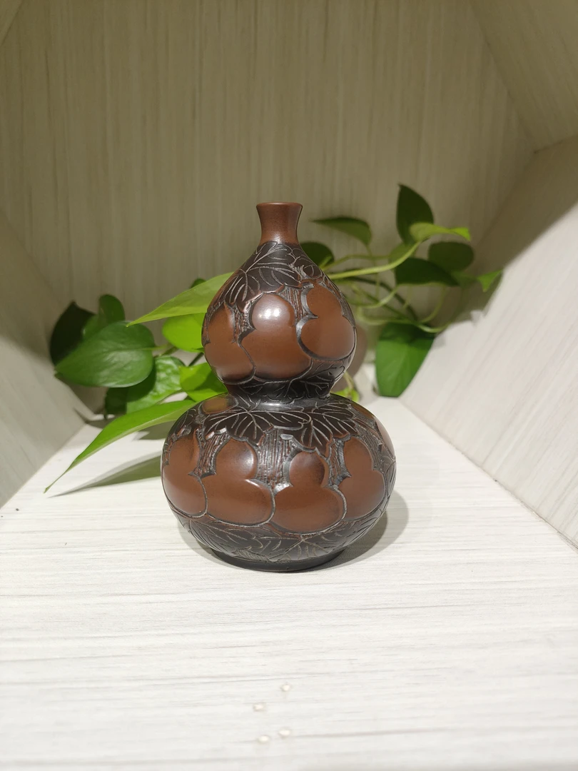 小葫芦钦州坭兴陶满工雕刻摆件