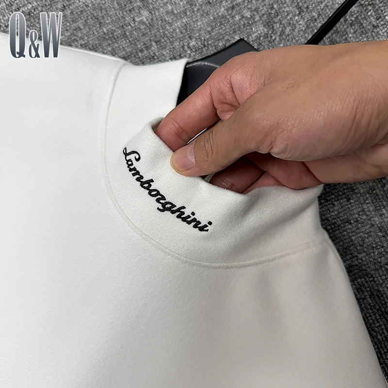 磨毛双面绒德绒t恤男长袖冬季潮流百搭打底衫男半高领修身上衣服