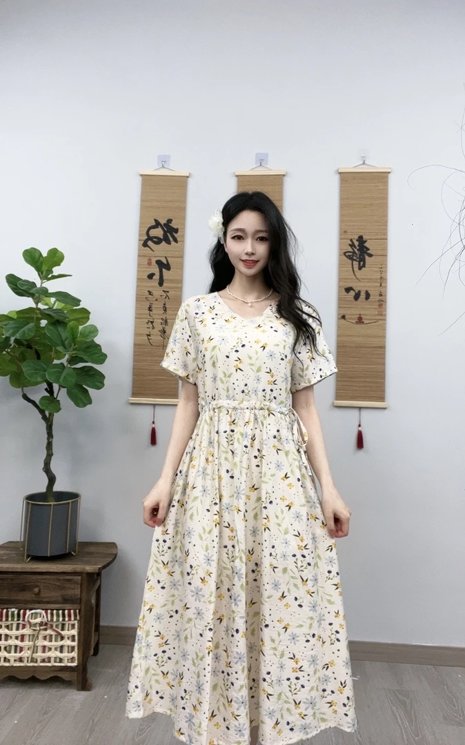 W135#夏季新款女装修身短袖裙子休闲显瘦中长款连衣裙