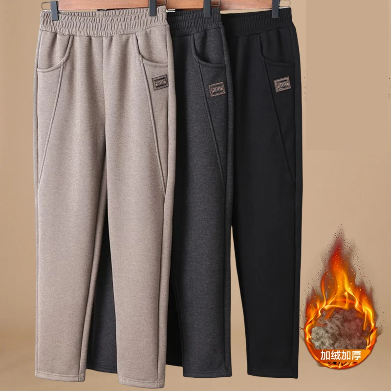 中年妈妈裤子女春秋季哈伦加厚长裤40岁50中老年冬装加绒毛呢裤子