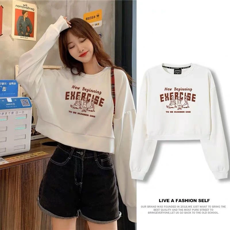 chic显瘦小个子短款卫衣女春秋常规韩版圆领辣妹高腰秋冬上衣女装