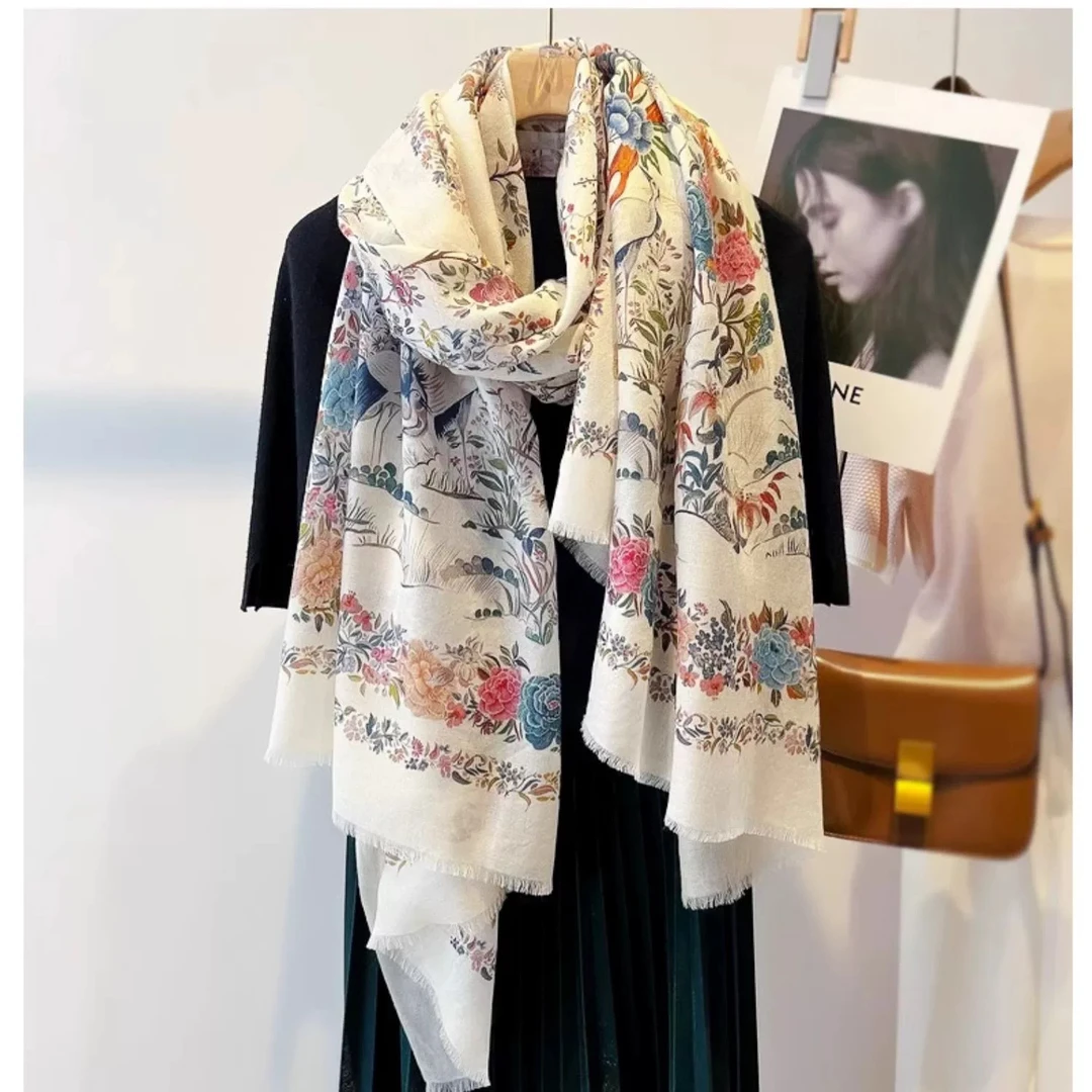 【迪家花园】山羊绒披肩100-200时尚气质百搭印花轻薄春夏女士围巾
