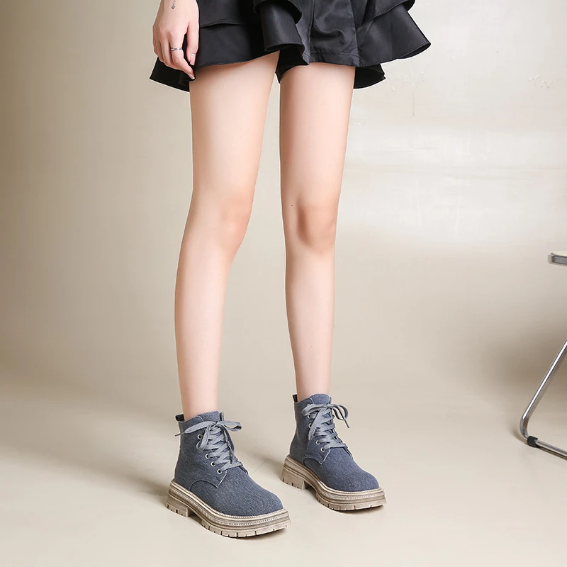 百搭时尚休闲夏日常潮女甜单靴厚底2024年靴子新款酷风时装牛仔靴