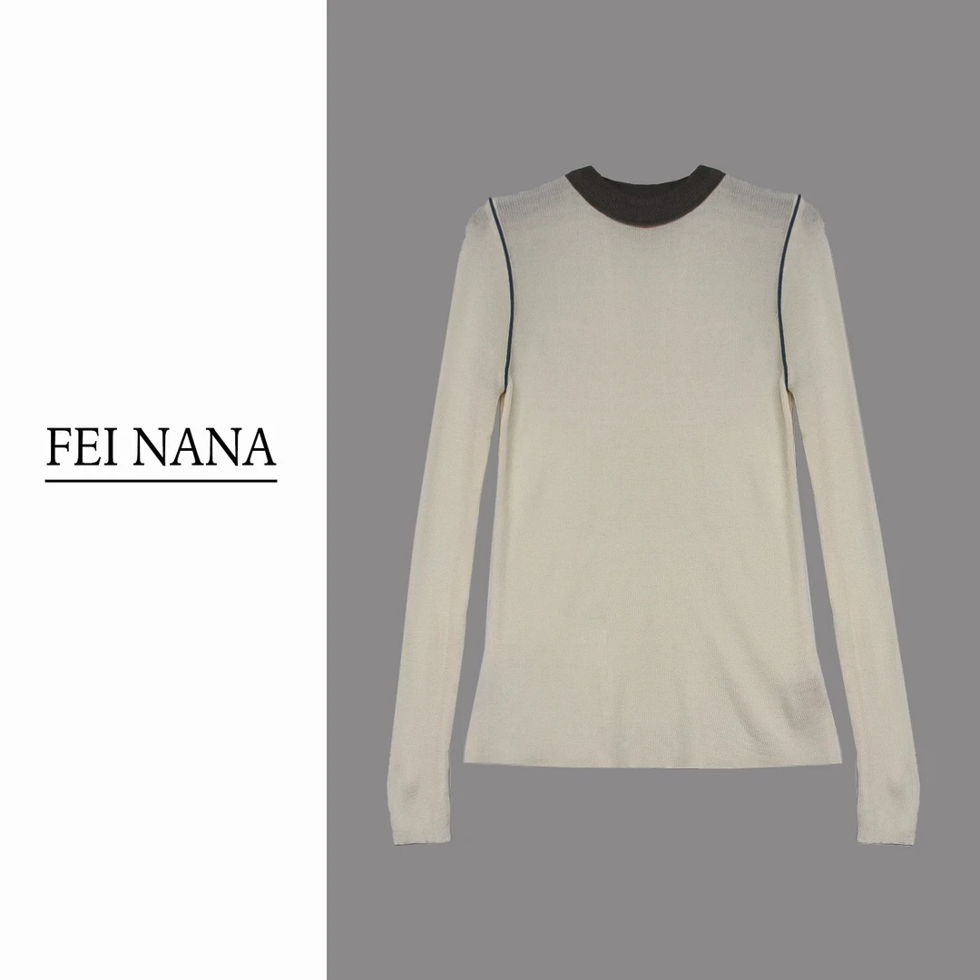 【NY拼色打底】2024秋冬新款长袖拼色显瘦打底衫针织衫110301
