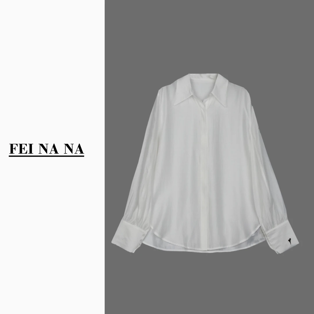 【NY天丝】2025夏季新款时尚百搭袖口桃心刺绣衬衫衬衣 082281