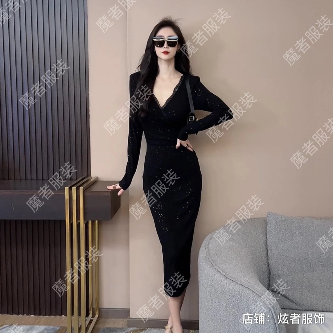 魔者家 单款【黑蕾丝】新款性感修身收腰气质显瘦弹力长款连衣裙