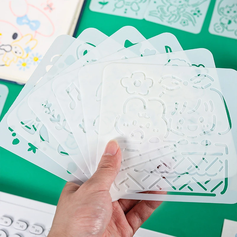 创意手账画画模板可爱卡通小学生手抄报绘画模板镂空油画棒