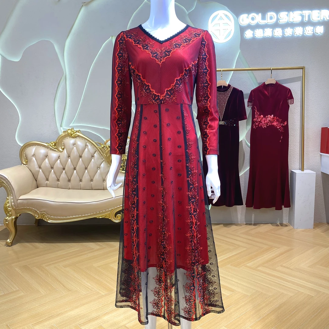 爆款喜服礼服春季显瘦高贵女士优雅轻奢婚宴蕾丝气质妈妈装6612