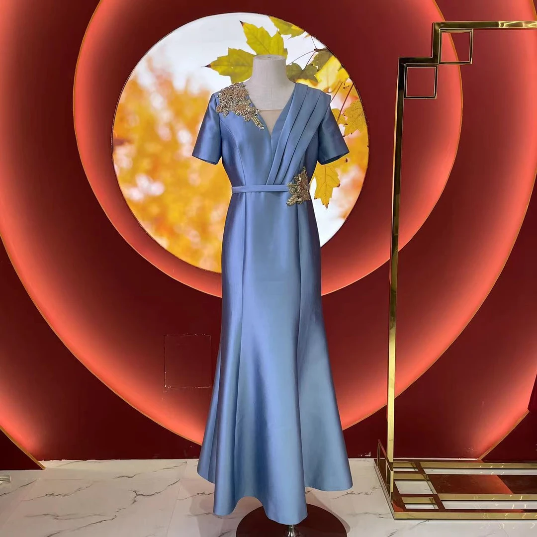 【金姐高定喜服】冰蓝轻奢喜婆婆妈妈高端婚宴高档婚礼高定礼服3590