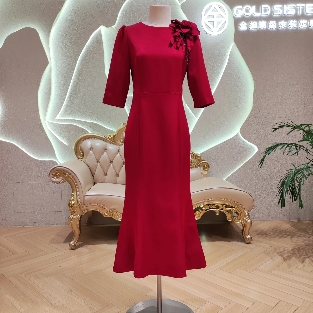 【金姐高定喜服】姹紫嫣红喜婆婆妈妈高端婚宴优雅婚礼鱼尾礼服-118