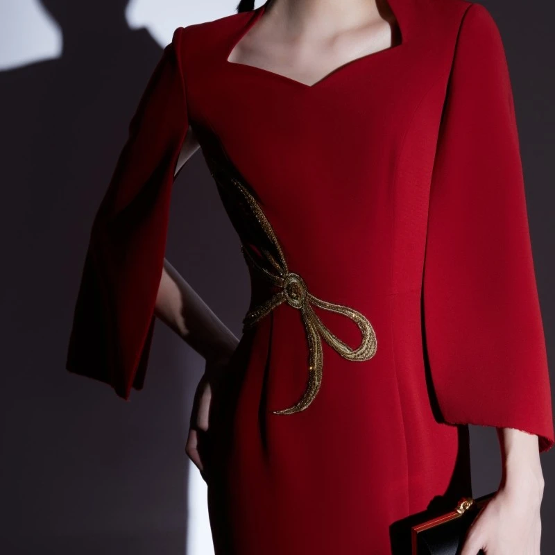 Z婚庆喜婆婆妈妈系列连衣裙2805敬酒服新娘结婚订婚酒红色回门