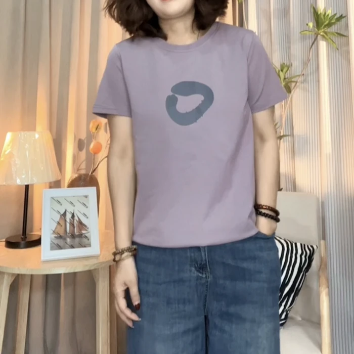 【燕子严选】轻奢高定印花短袖休闲圆领T286