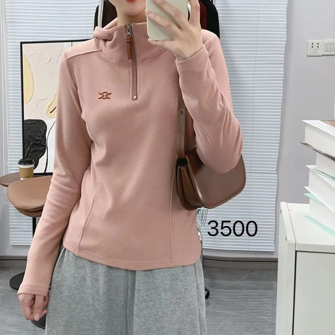 【燕子严选】百搭刺绣连帽半拉锁套头卫衣3500