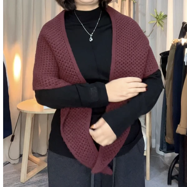 【燕子严选】时尚百搭交叉针织三角披肩围巾