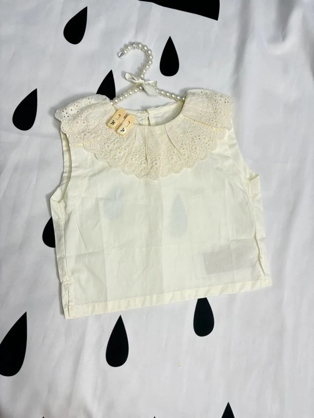 女童娃娃衫圆领镂空无袖小衫夏季时尚蕾丝上衣