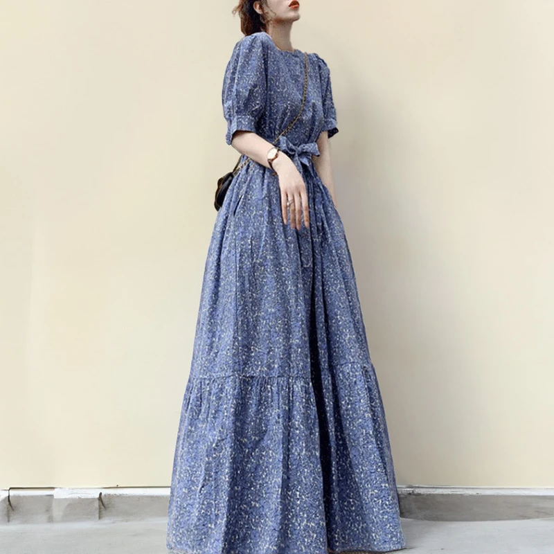 夏季小个子长款长裙遮肚子宽松雪纺连衣裙大码女装胖mm气质高级感