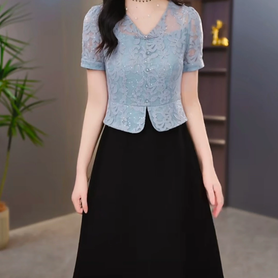 启慕女装连衣裙显瘦气质时尚修身洋气减龄中长款优雅简约假两件