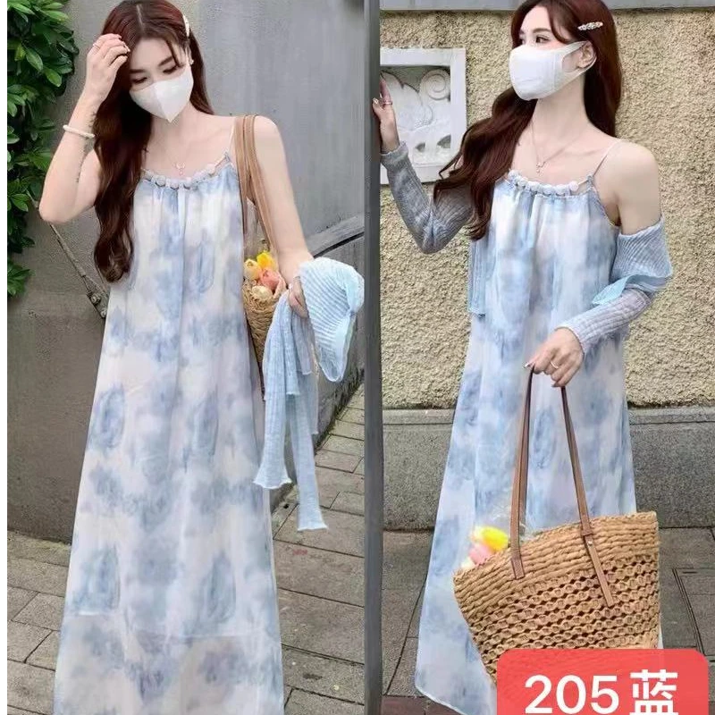 吊带宽松连衣裙连衣裙碎花法式春夏气质连衣裙