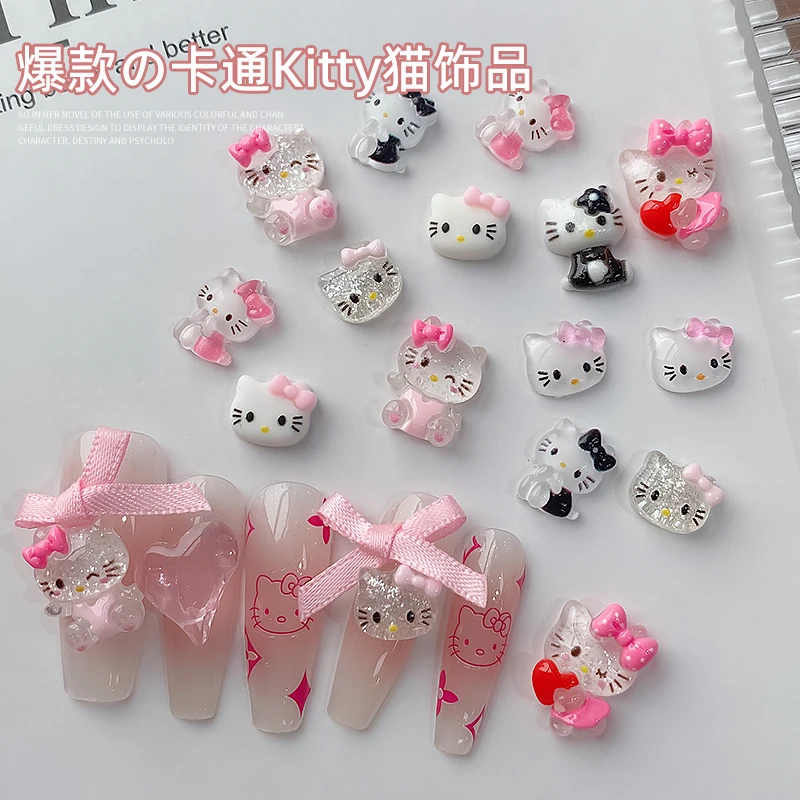 网红爆款hellokitty美甲饰品可爱卡通甜妹少女凯蒂猫树脂指甲配件
