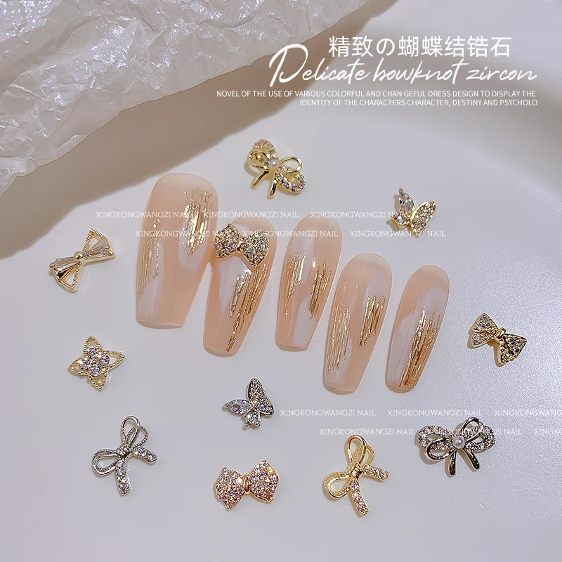 精致美甲蝴蝶结锆石饰品日式百搭质感流行镶钻领结指甲装饰品G89