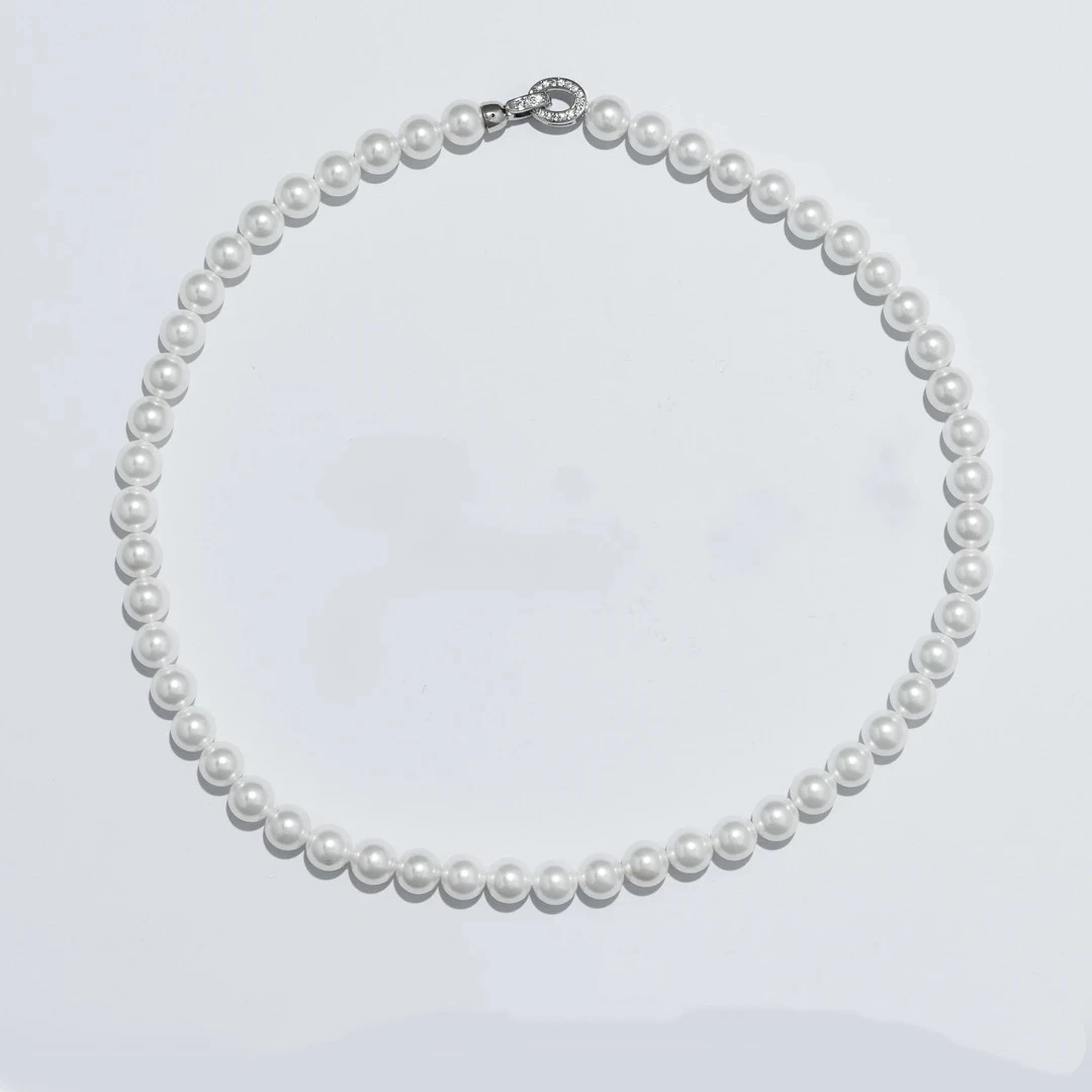 8mmOT扣全珠项链时尚高级正圆高光锁骨链