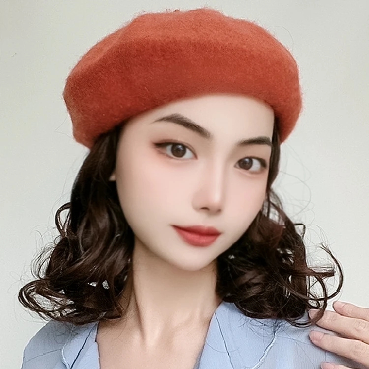 花芽早秋贝雷帽假发帽子一体式慵懒风短卷发