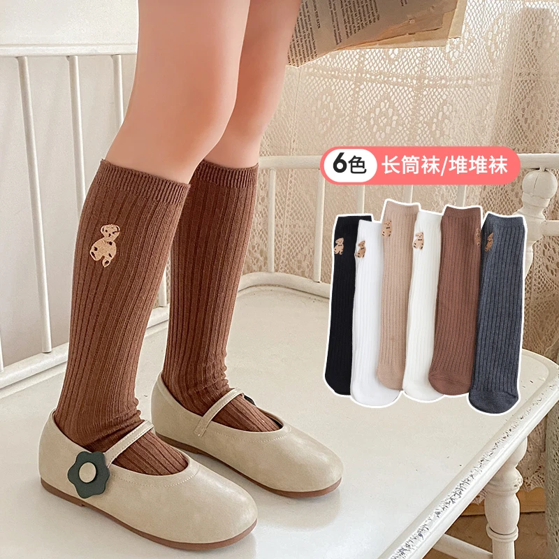 儿童中筒袜春秋季女童纯色堆堆棉袜女孩学生夏天小腿无根长袜子韩
