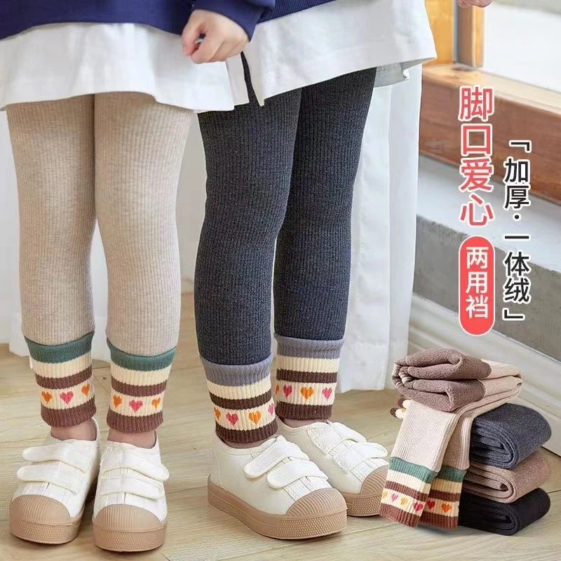 女童打底裤秋冬款加绒加厚儿童九分裤一体绒过冬外穿婴幼童可开档