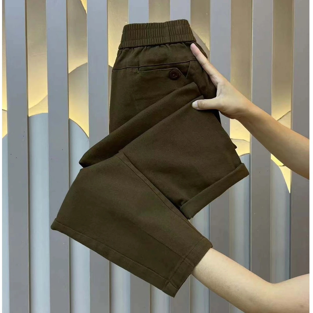 显瘦哈伦裤早秋女士韩版新款糖果色纯色高腰松紧腰长裤加长休闲裤