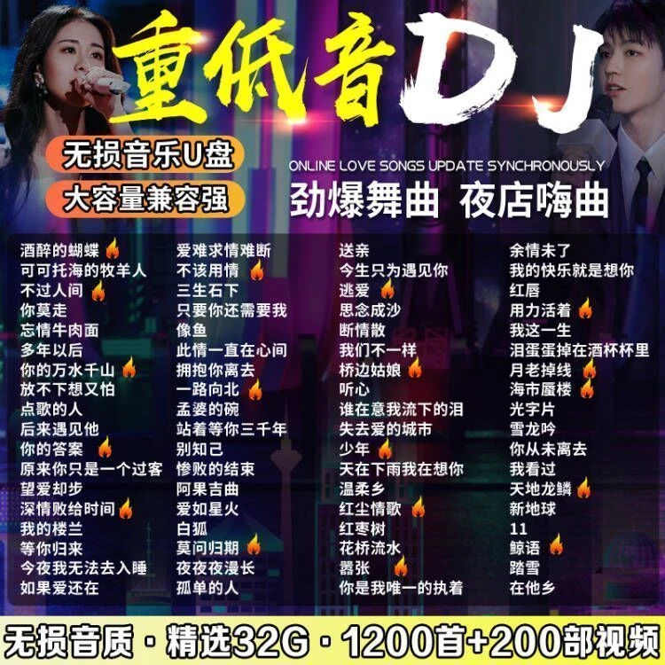 抖音精选重低音DJ舞曲车载u盘音乐2023新款嗨曲无损音视频usb优盘