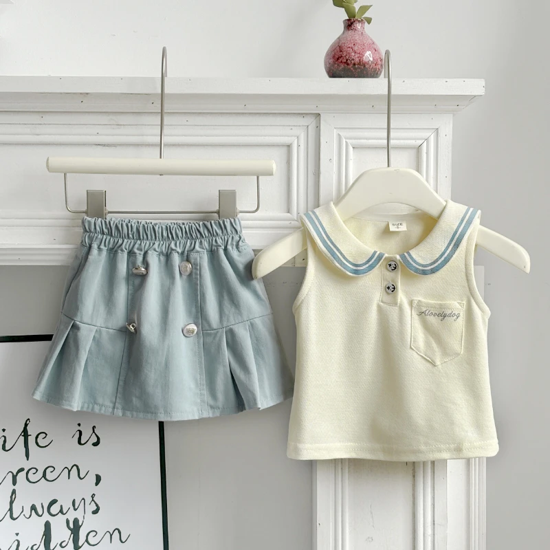 女童夏装套装洋气2025新款儿童宝宝学院风背心韩版短裙夏季两件套