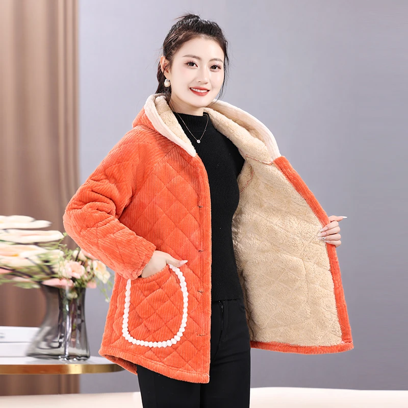 冬季加绒新款加厚保暖棉服大码外套罩衣女外中长款居家外穿棉衣