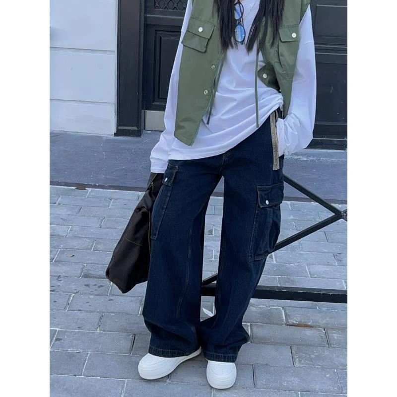 HELLOTANGO《酷飒街头》小众时尚侧边拉链设计工装牛仔裤F162#