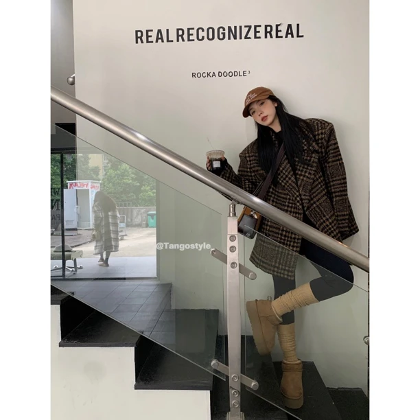 HELLOTANGO《冷静触感》小众复古格子羊毛保暖西装外套84222-1#