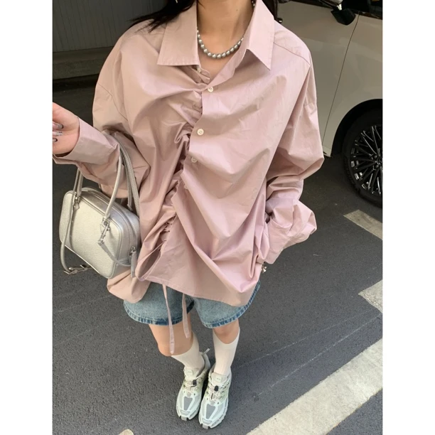 HELLOTANGO《亚特兰蒂斯》小众设计个性抽绳绑带衬衫84208#