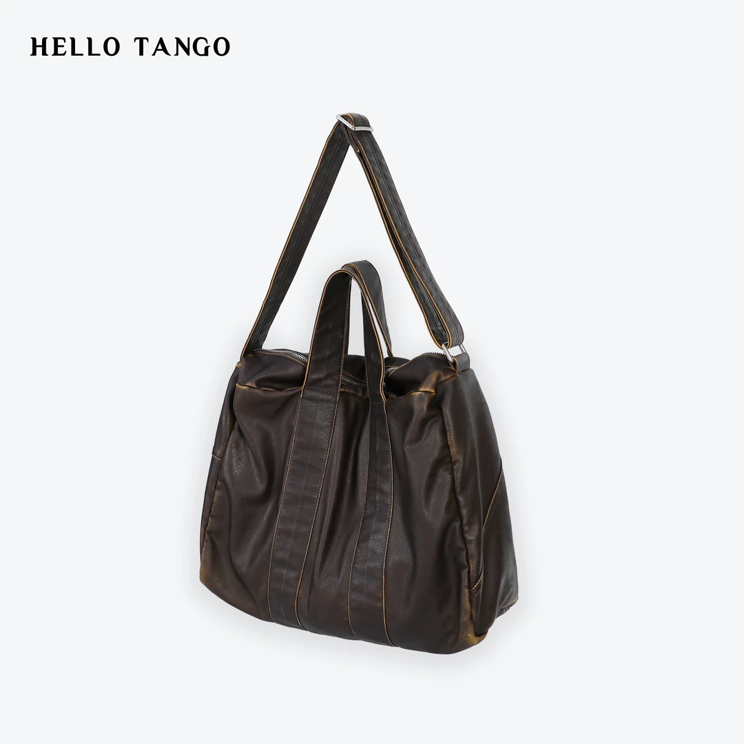 HELLOTANGO小众潮流百搭擦色手拎斜挎大容量包包