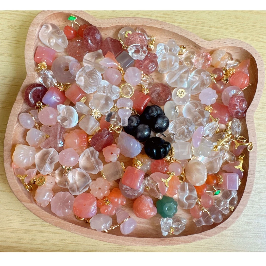 天然盐源玛瑙水晶太阳石等雕刻配件DIY手串滴流饰品自选