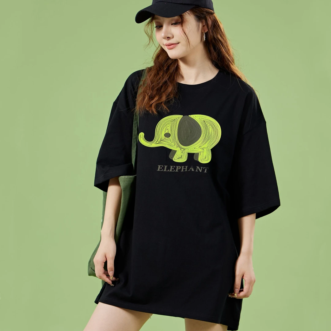 均码大版欧货女款短袖T恤宽松夏季半袖长款宽松圆领休闲百搭