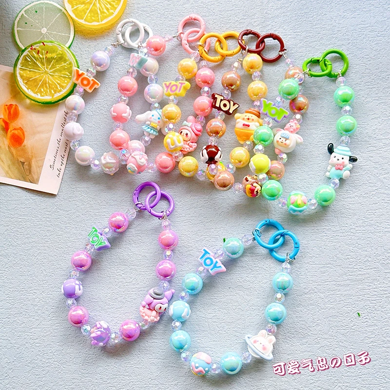 亚克力公仔字母串珠手机链汽车钥匙扣包包小挂件挂娃娃链No退No换