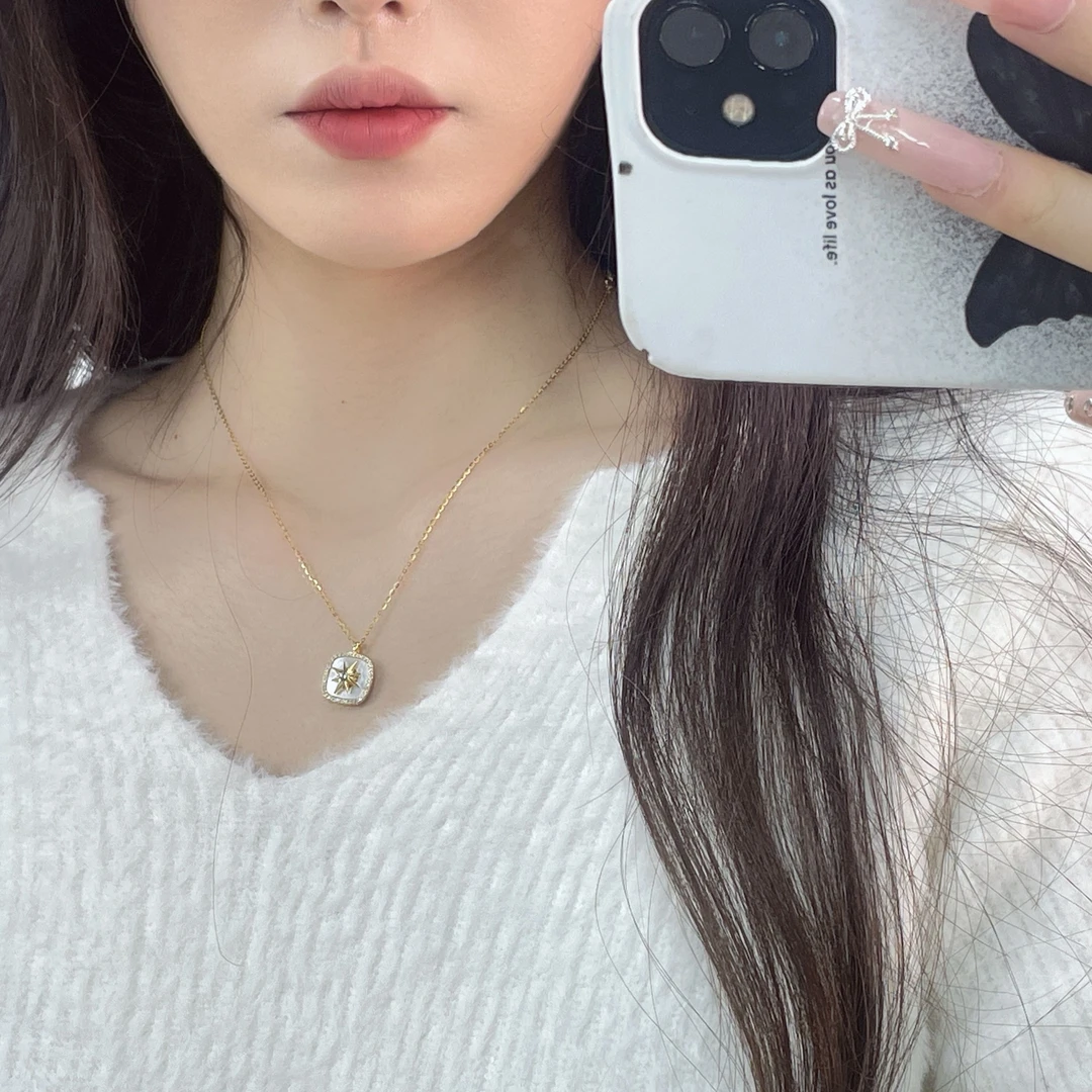链子925银 11430可旋转八芒星项链气质锁骨链女A1-8018