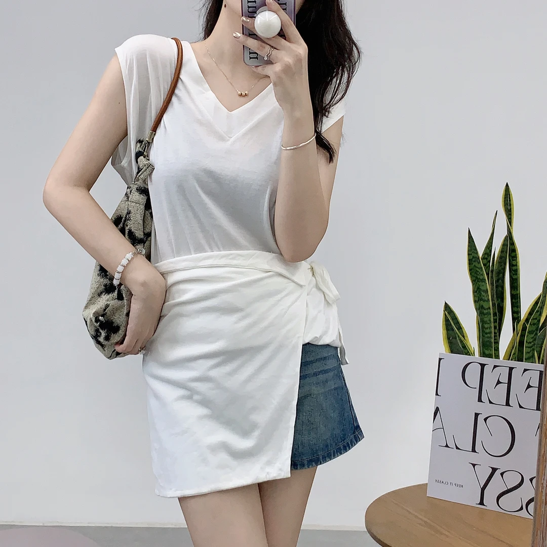 夏季新款无袖百搭宽松中长款T恤衫A0-5265