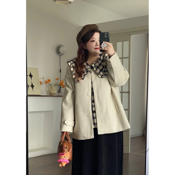 换季青仓！！大码纯色毛呢大衣洋气甜美气质显白显瘦宽松时尚