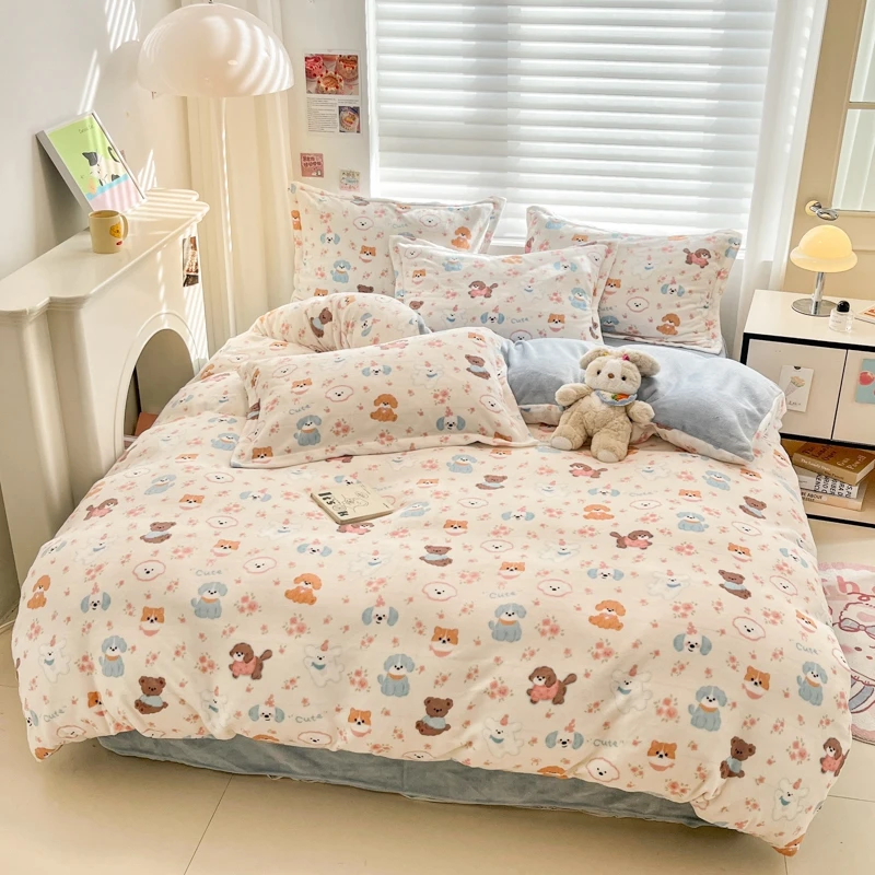 双面牛奶绒四件套加厚冬季法兰珊瑚绒床上用品加绒面保暖被套床单