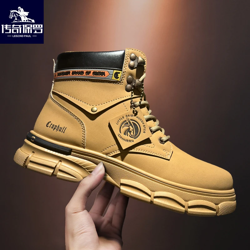 传奇保罗马丁靴男款2024新款冬季高帮大黄靴英伦风复古百搭工装靴