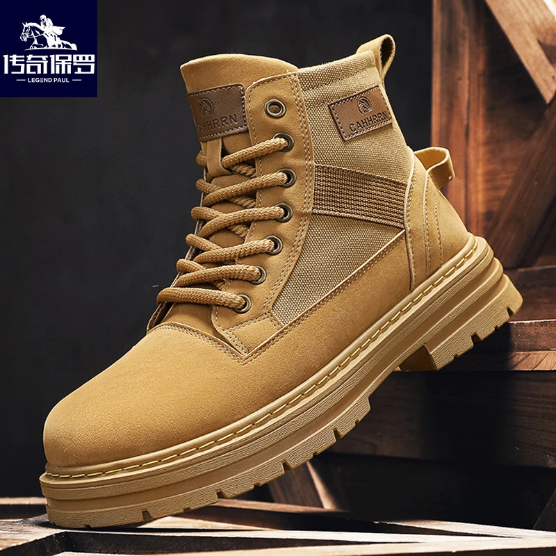 传奇保罗2024秋季新款潮流百搭时尚高帮马丁靴厚底耐磨防滑工装鞋
