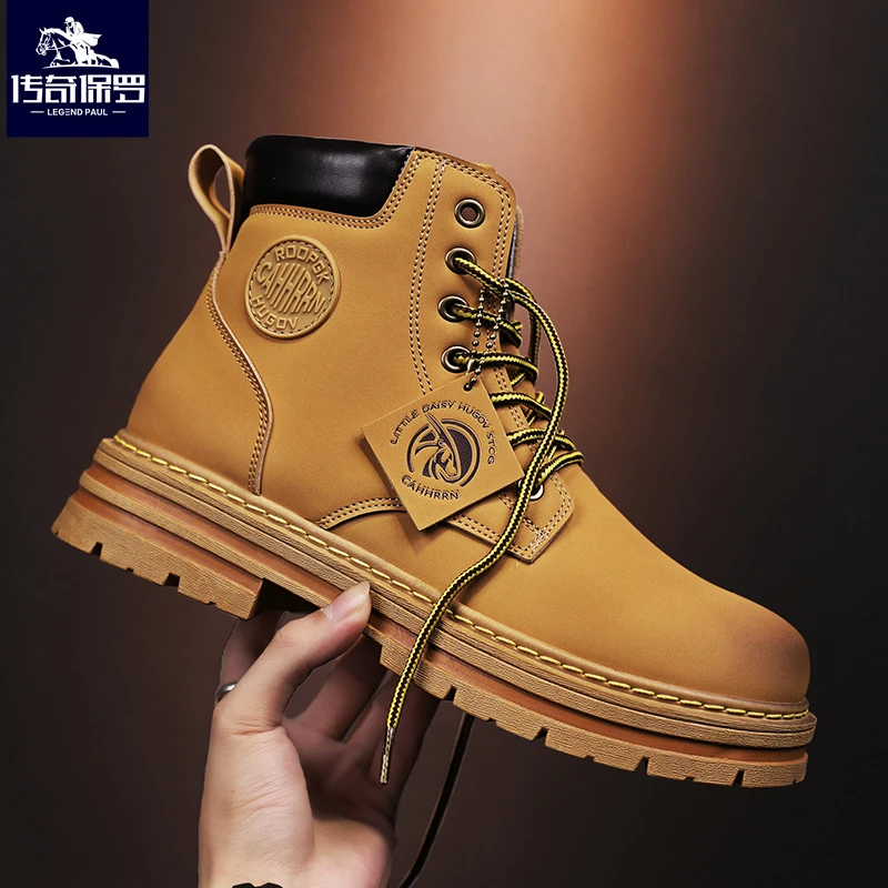 传奇保罗马丁靴男款2024新款秋季高帮大黄靴英伦风复古百搭马丁靴
