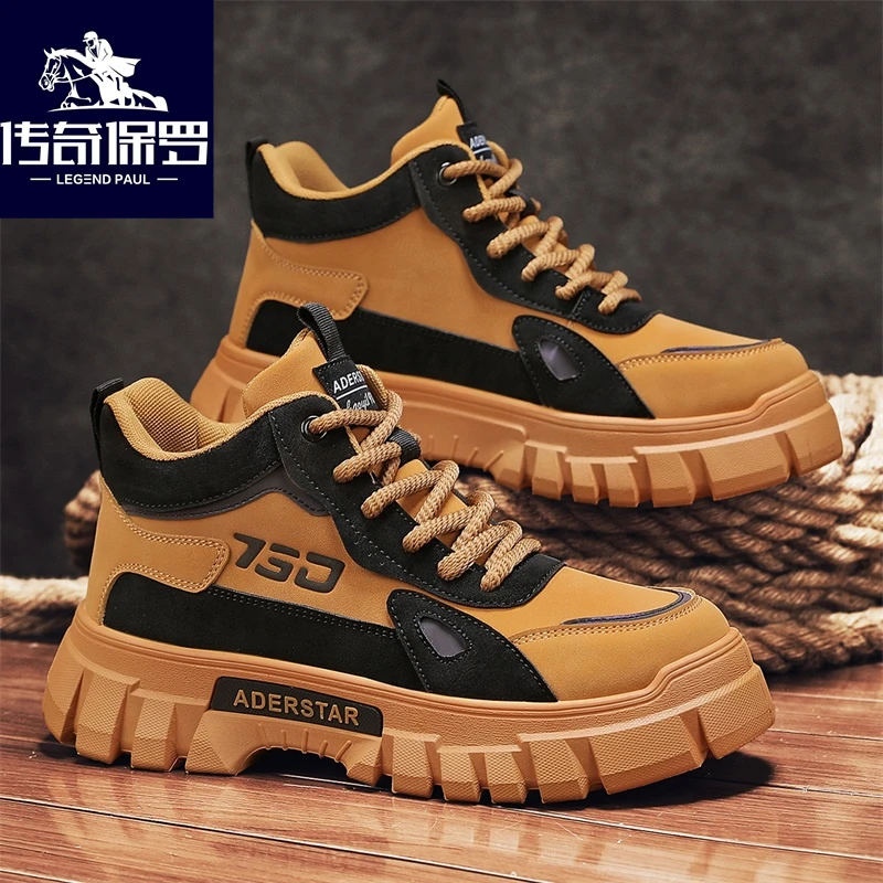 传奇保罗时尚增高防滑鞋秋季男鞋2024新款休闲鞋大黄靴百搭马丁靴