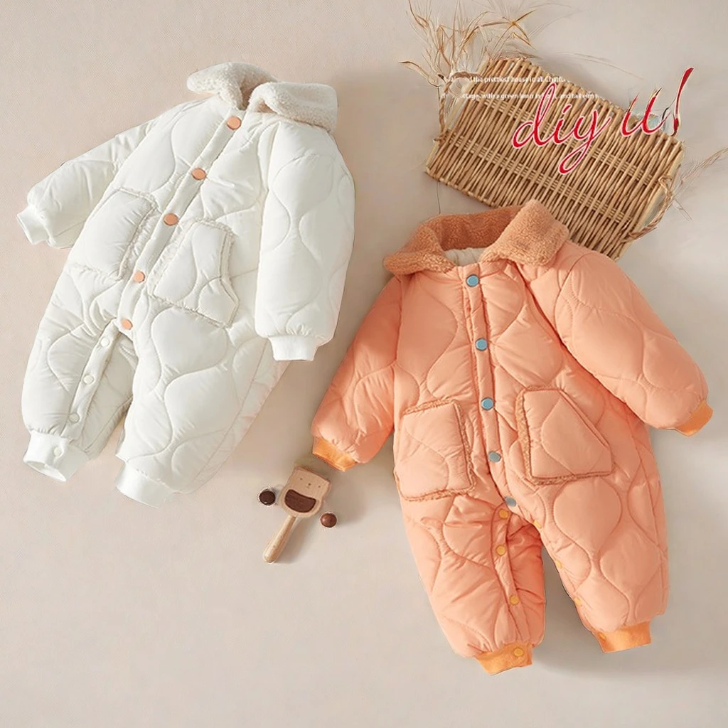 婴儿厚棉衣幼儿宝宝连体衣新生儿绒秋冬冬季