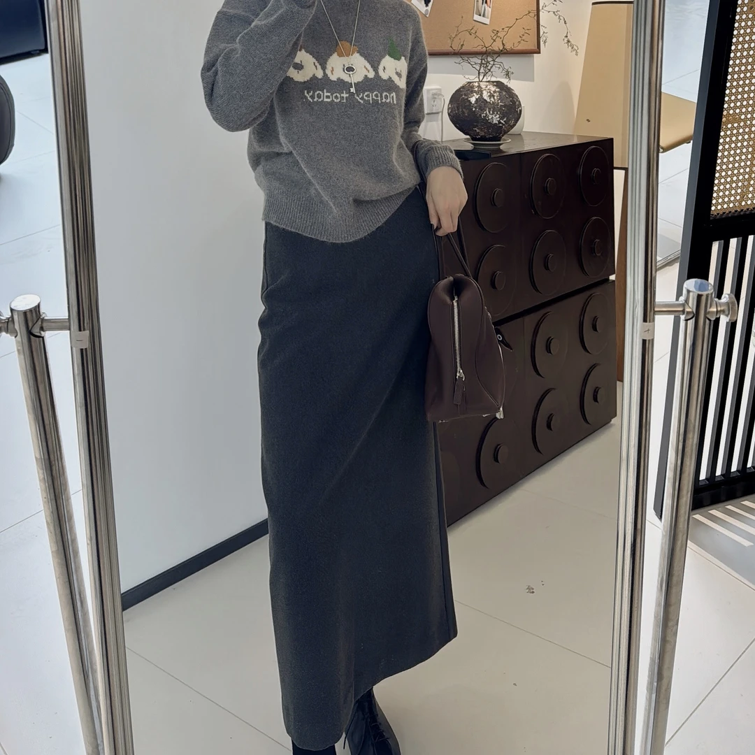 【丽姐女装】高克重毛感直筒半裙 优雅极简格雷系质感百搭裙Q0887