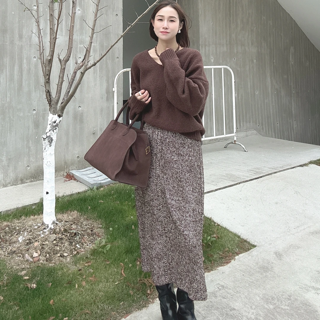 【丽姐女装】人字纹厚款半裙"温柔不失干练" 高级感半裙Q5329